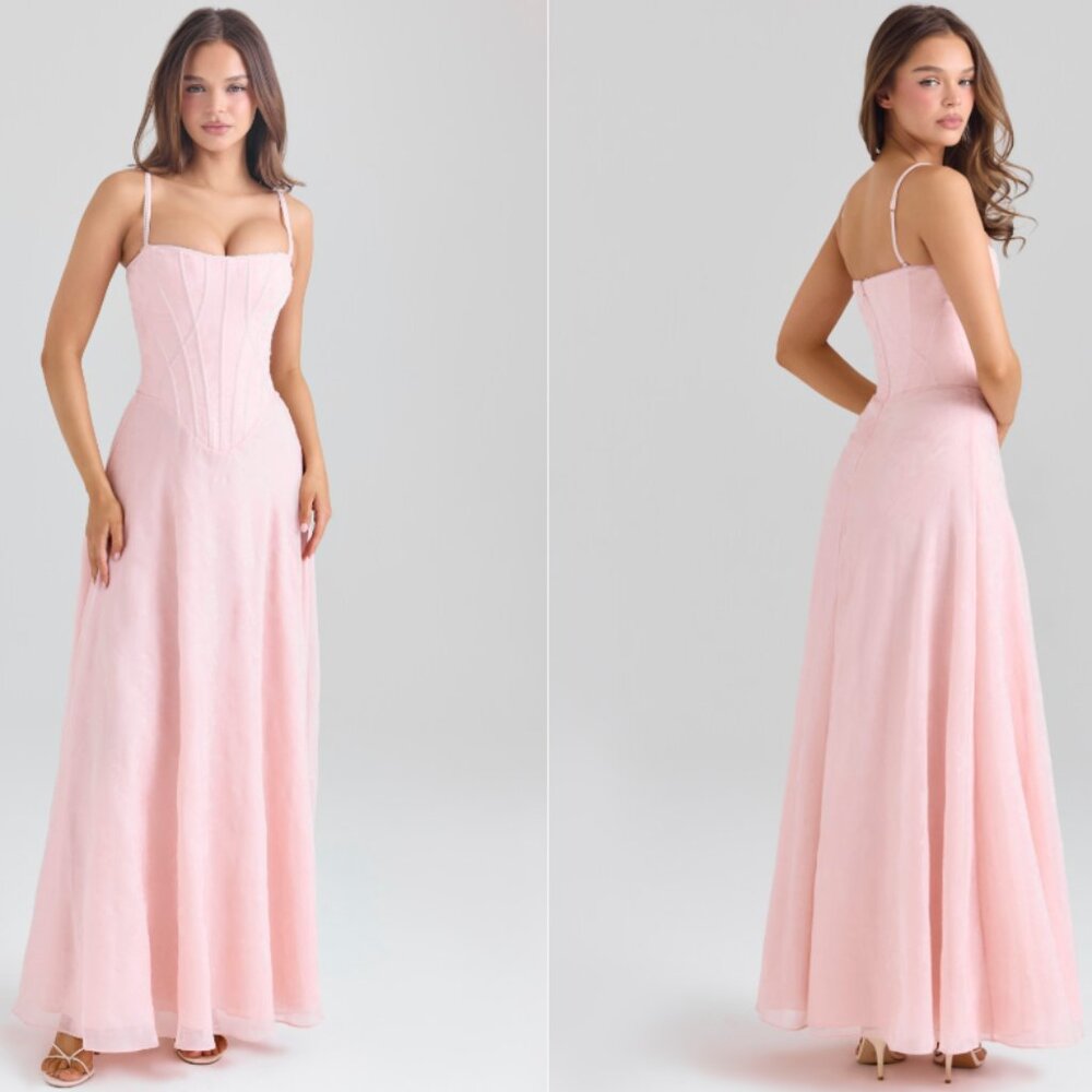 HOUSE OF CB 'Esme' Blush Pink Lurex Chiffon Maxi Dress NWOT